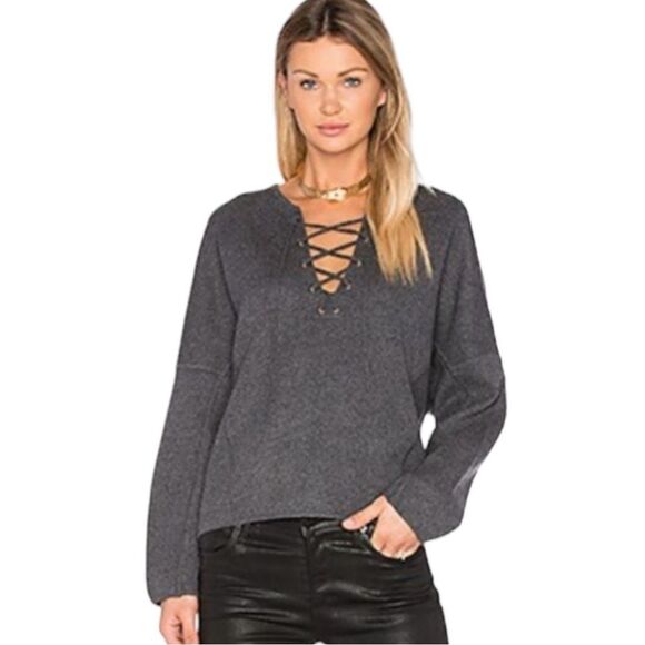 Vince Merino Wool Cashmere Blend Lace Up Sweater in Heather Graphite Gray Small - Picture 1 of 6